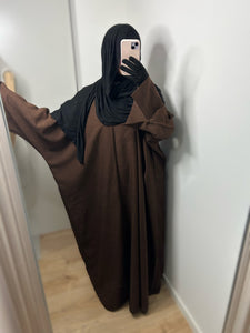 Ensemble kimono + abaya effet lin - Marron