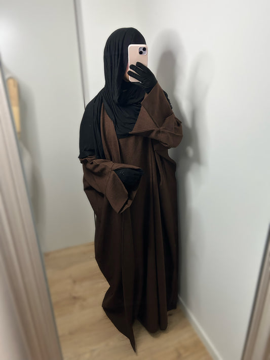 Ensemble kimono + abaya effet lin - Marron