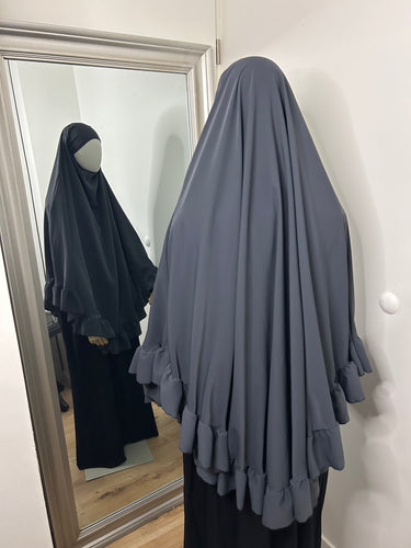 Khimar à volants Soie de Médine - Gris anthracite