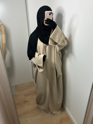 Ensemble kimono + abaya effet lin - Beige