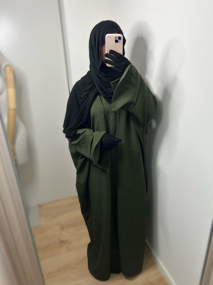 Ensemble kimono + abaya effet lin - Kaki