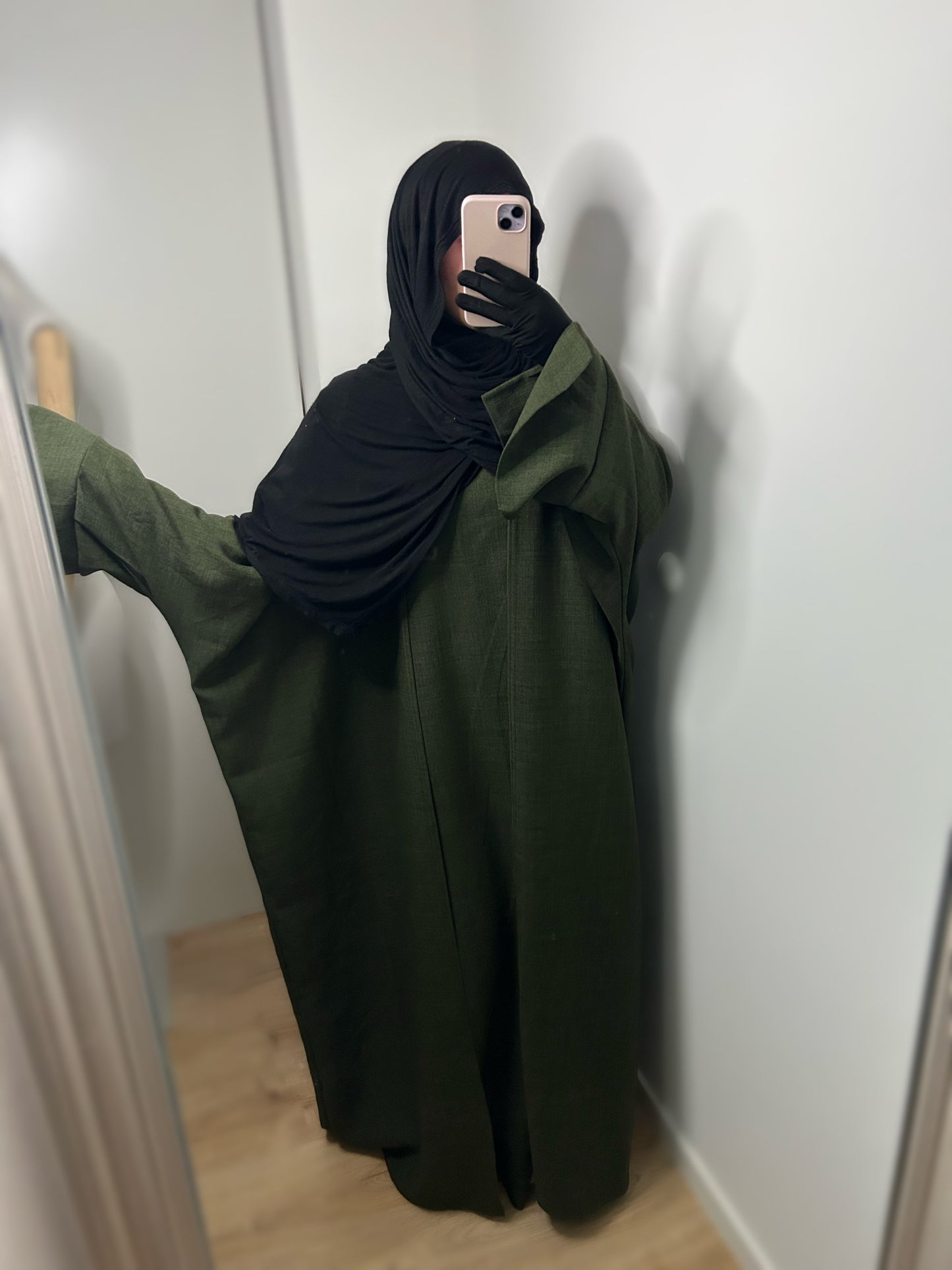 Ensemble kimono + abaya effet lin - Kaki