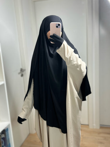 Khimar à fentes en Soie de Médine - Noir