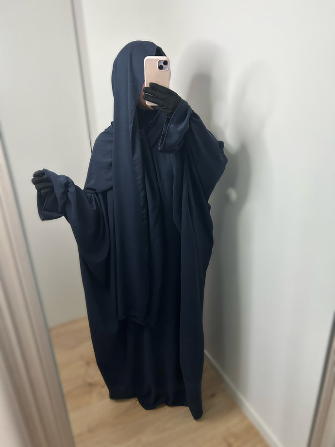 Abaya voile intégré papillon en Jazz - Bleu marine