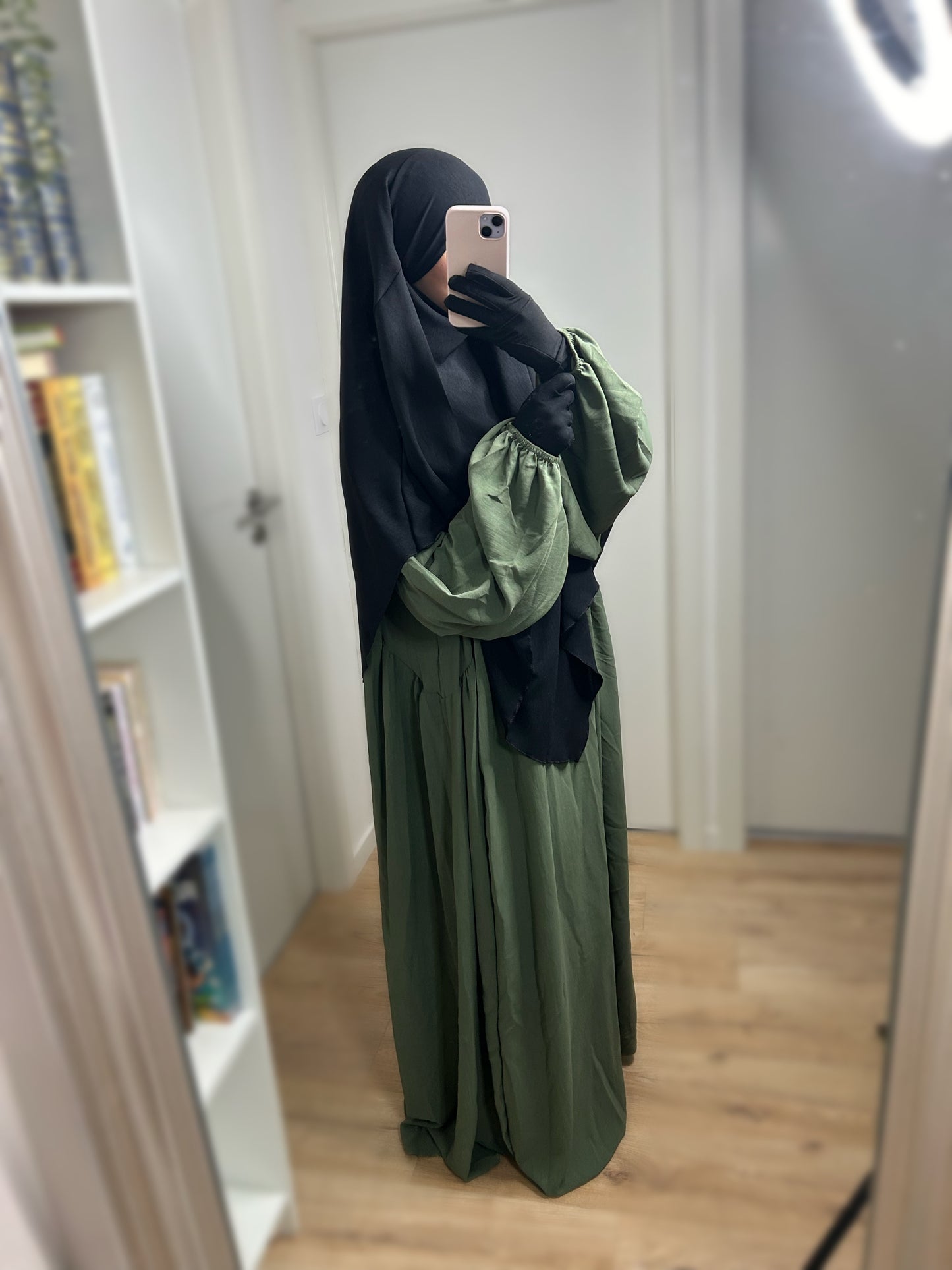 Abaya manches ballons en Jazz - Kaki