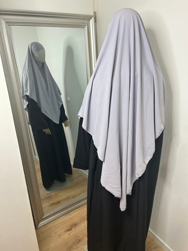 Khimar long en Soie de Médine - Gris clair