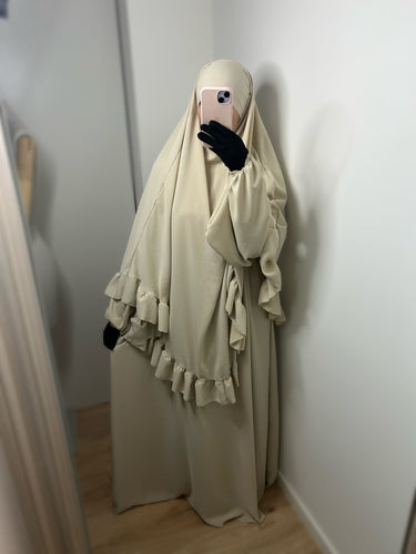 Ensemble abaya + khimar avec volants - Beige crème