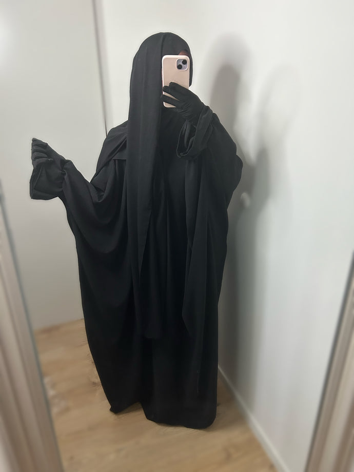 Abaya voile intégré papillon en Jazz - Noir