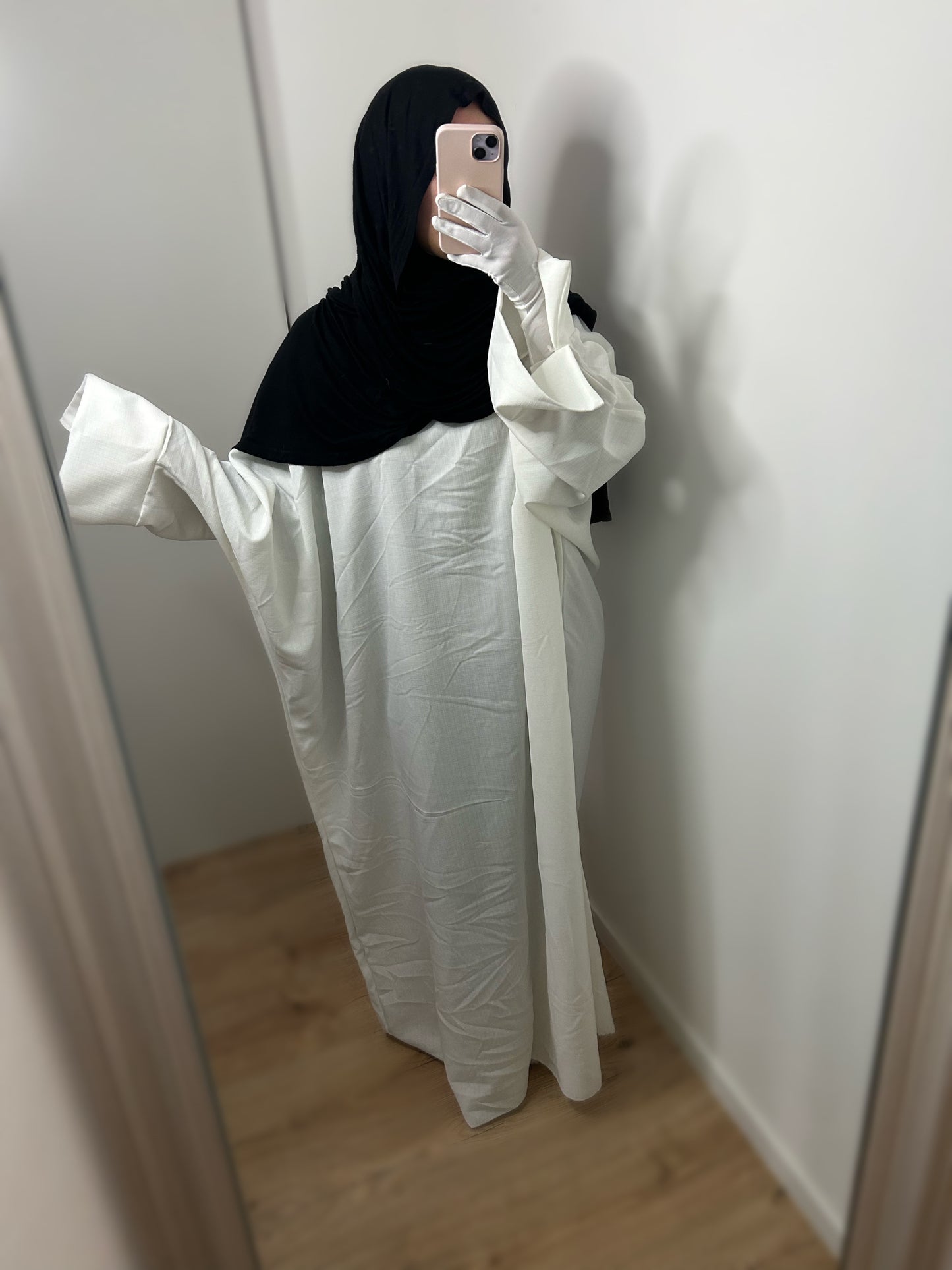 Abaya effet lin - Blanc