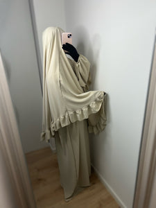 Ensemble abaya + khimar avec volants - Beige crème