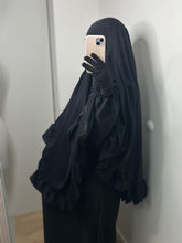 Charger l&#39;image dans la galerie, Ensemble abaya + khimar avec volants - Noir