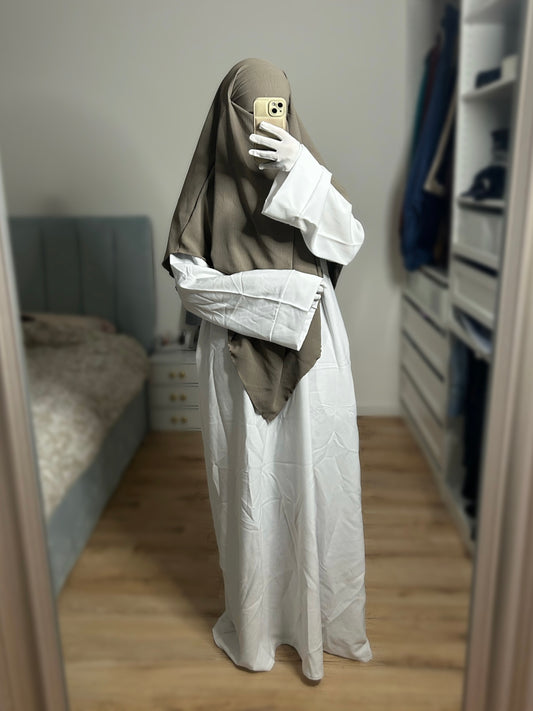 Abaya manches évasées avec poche - Blanc