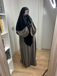 Abaya manches ballons en Jazz - Taupe