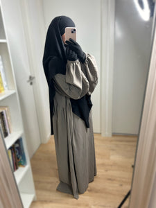 Abaya manches ballons en Jazz - Taupe