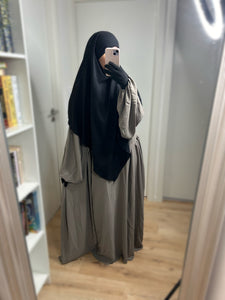 Abaya manches ballons en Jazz - Taupe