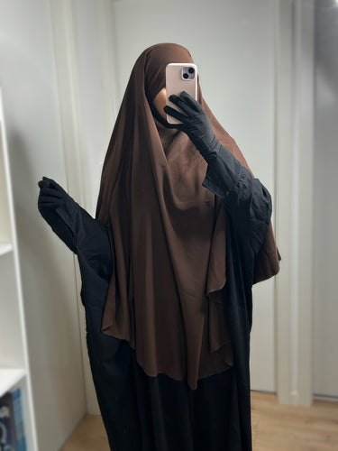 Khimar à fentes en Soie de Médine - Marron