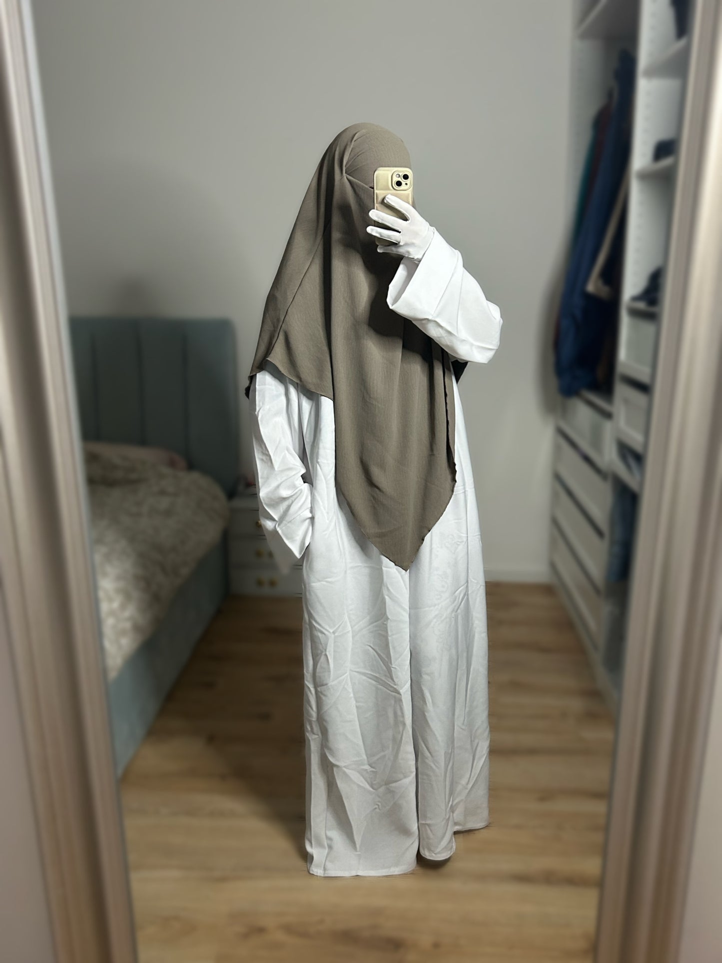 Abaya manches évasées avec poche - Blanc