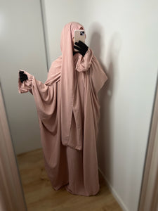 Abaya voile intégré papillon en Jazz - Rose clair